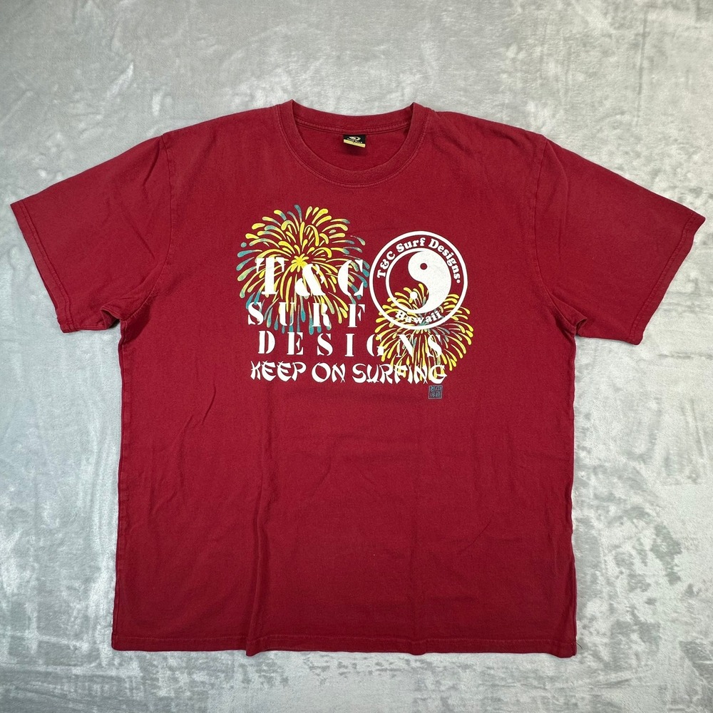 T&C Surf Designs T-Shirt Mens 4L Red Hawaii Keep On Surfing Graphic DM1854